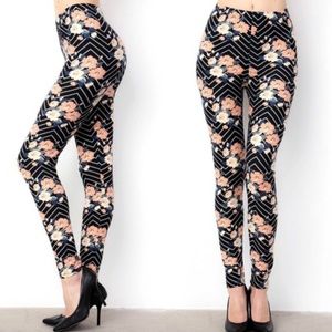 Chevron and floral print Leggings